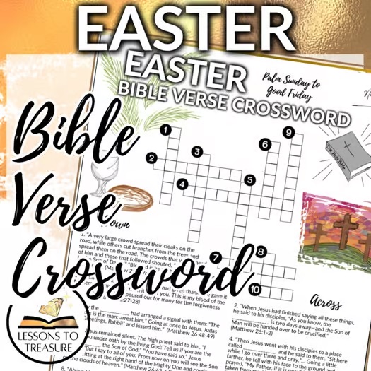 Bible verse crossword activity easter lent palm sunday sunday school classroom Bible